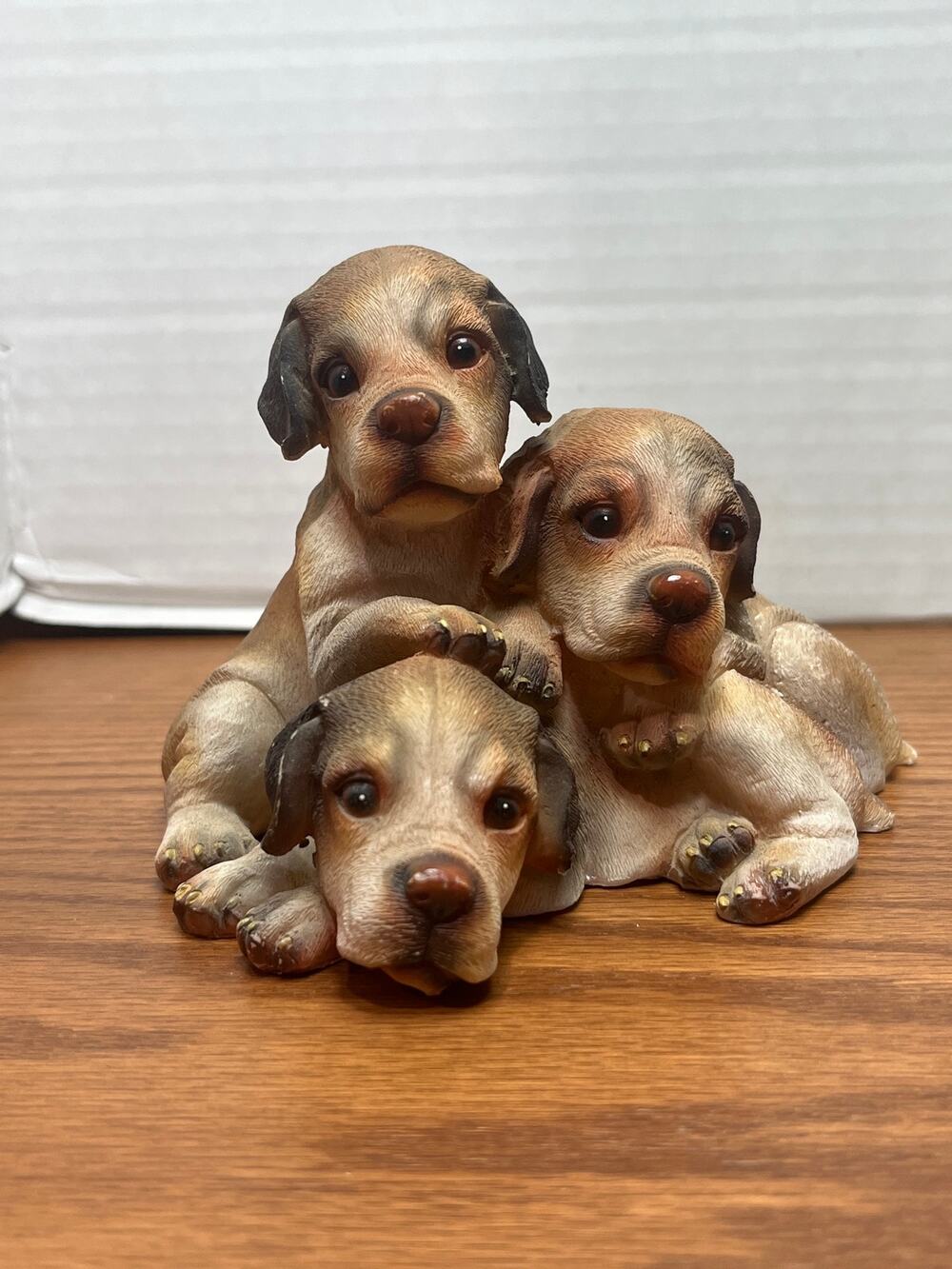 Golden Retriever Puppies Figurine 4" Resin 3 Dogs Cuddling Puppy Trio